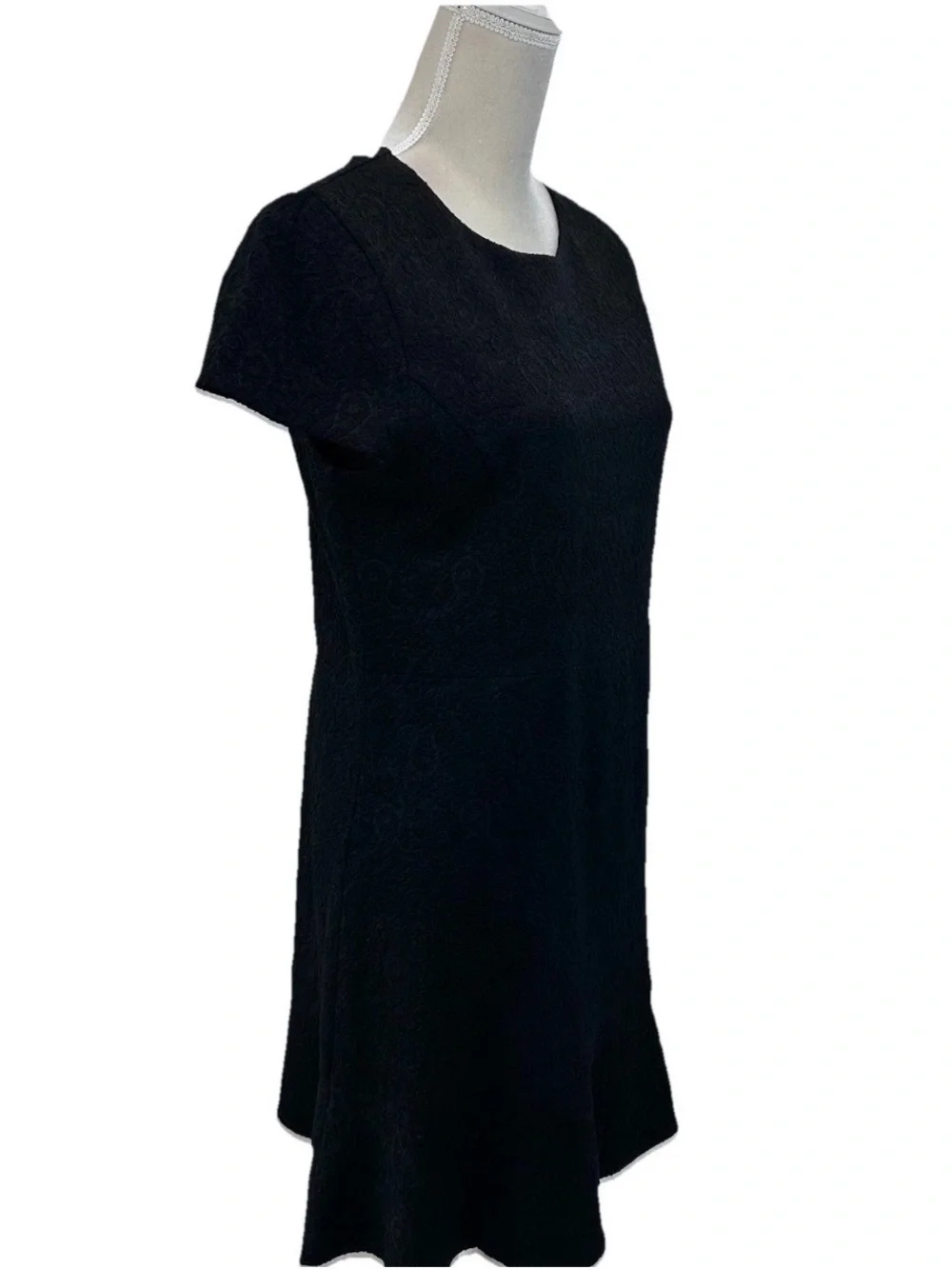 Michael Kors Black Short-Sleeve Textured A-Line Knee Length Dress